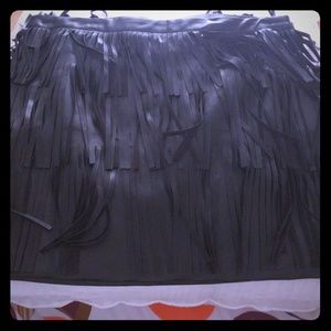 Fringe faux leather skirt